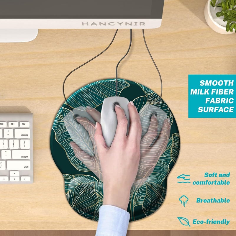 Hancynir Ergonomic Mouse Pad Wrist Support, Green Tropical Leaves Mouse Pads with Wrist Rest, Computer Mousepad for Gaming with Non-Slip PU Base, Comfortable Mouse Pad Office Decor Desk Accessories - Image 4